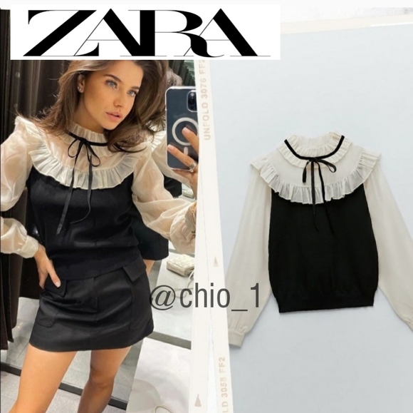 Zara contrast organza sweater Outlet